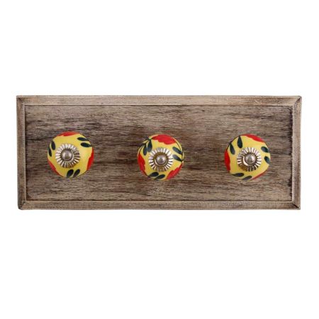 Red Flower Ceramic Wooden Hooks